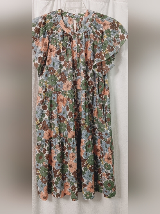 Uncle Frank Dresses & Skirts - Floral Tiered Sundress in Peach, Sage & Sky Blue
